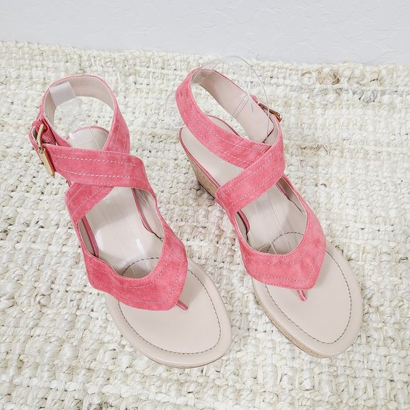 Donald J Pliner Leather Ankle-Strap Coral Alma Wedge Heels - Picture 3 of 8